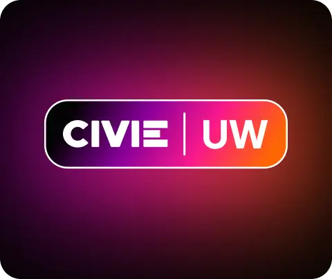 CIVIE UW logo on a purple and orange gradient background.