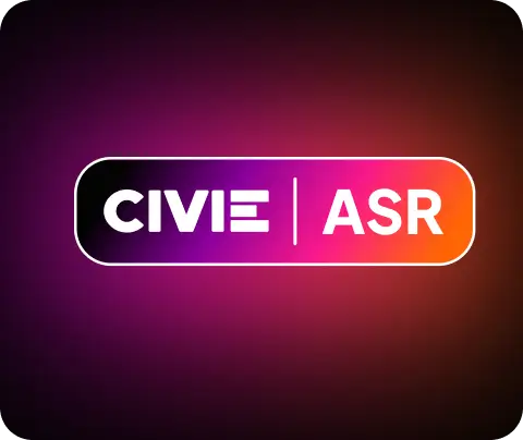 CIVIE ASR logo on a purple and orange gradient background.