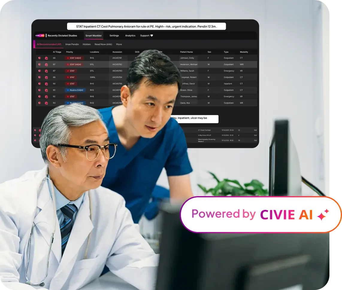 AI-powered radiology workflow orchestration illustration.
