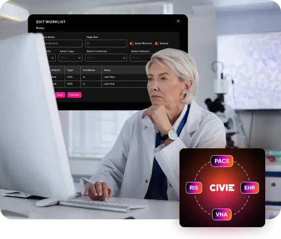 Illustration of radiology systems connected seamlessly through a cloud platform.