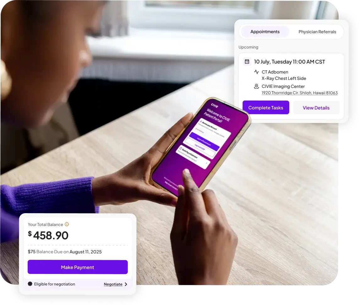 Illustration representing a connected, consumer-friendly radiology patient journey.